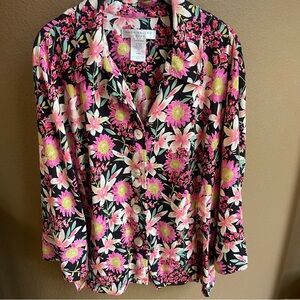 Napa Valley Woman Tropical Floral 3/4 Sleeve Button Down Blouse Top Shirt 22W